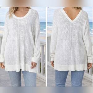 Calvin Klein Woman's Logo Back V-neck Oversized Sweater Top White Size XL
